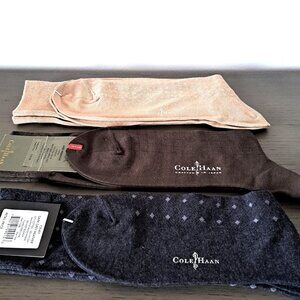 Cole Haan Logo Brand New Men Cotton Blend Dress Assorted Socks 3 Pairs One Size